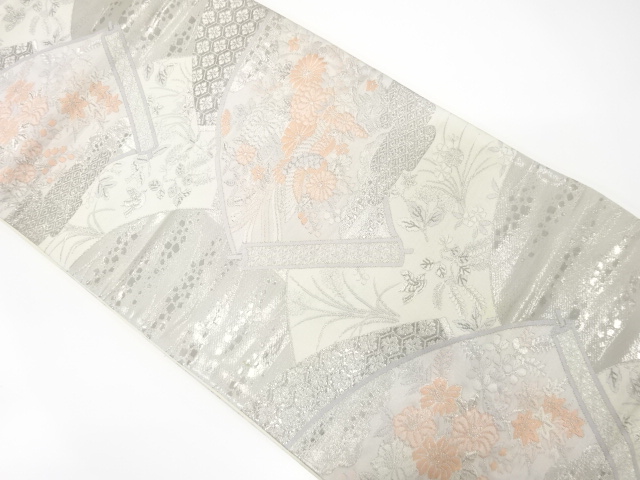 JAPANESE KIMONO / ANTIQUE FUKURO OBI / SILK / WOVEN SCROLL